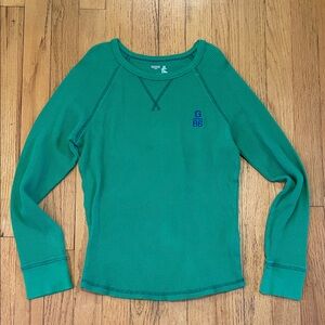 GAP Factory Green Long Sleeve Thermal Tee with Blue Logo